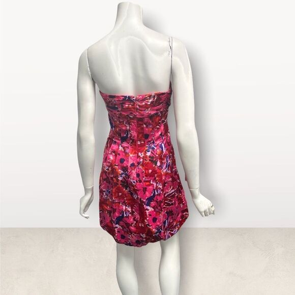 BCBG Begonia Pink Floral Bubble Bottom Mini Dress Y2K 90’s Semi Formal - Picture 5 of 7